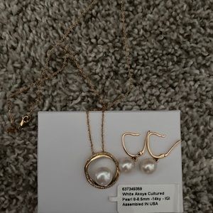 14k gold necklace and earrings set pearls